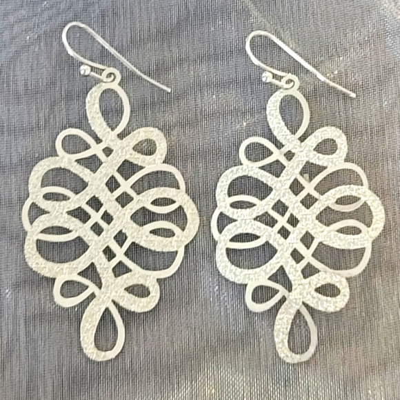 Silver bling swirl design drop earrings. - Picture 1 of 2